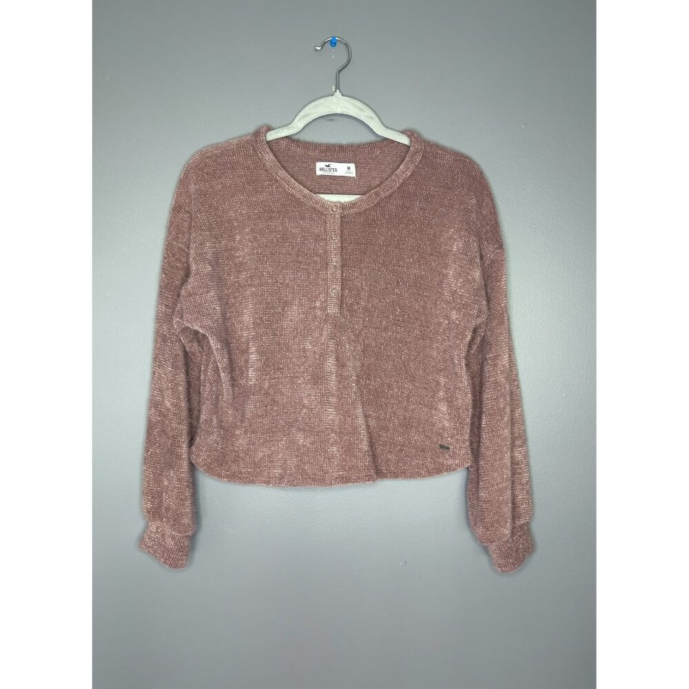 Hollister Henley Sweater Womens M‎ Chenille Knit Snap Front Pullover Soft Cozy